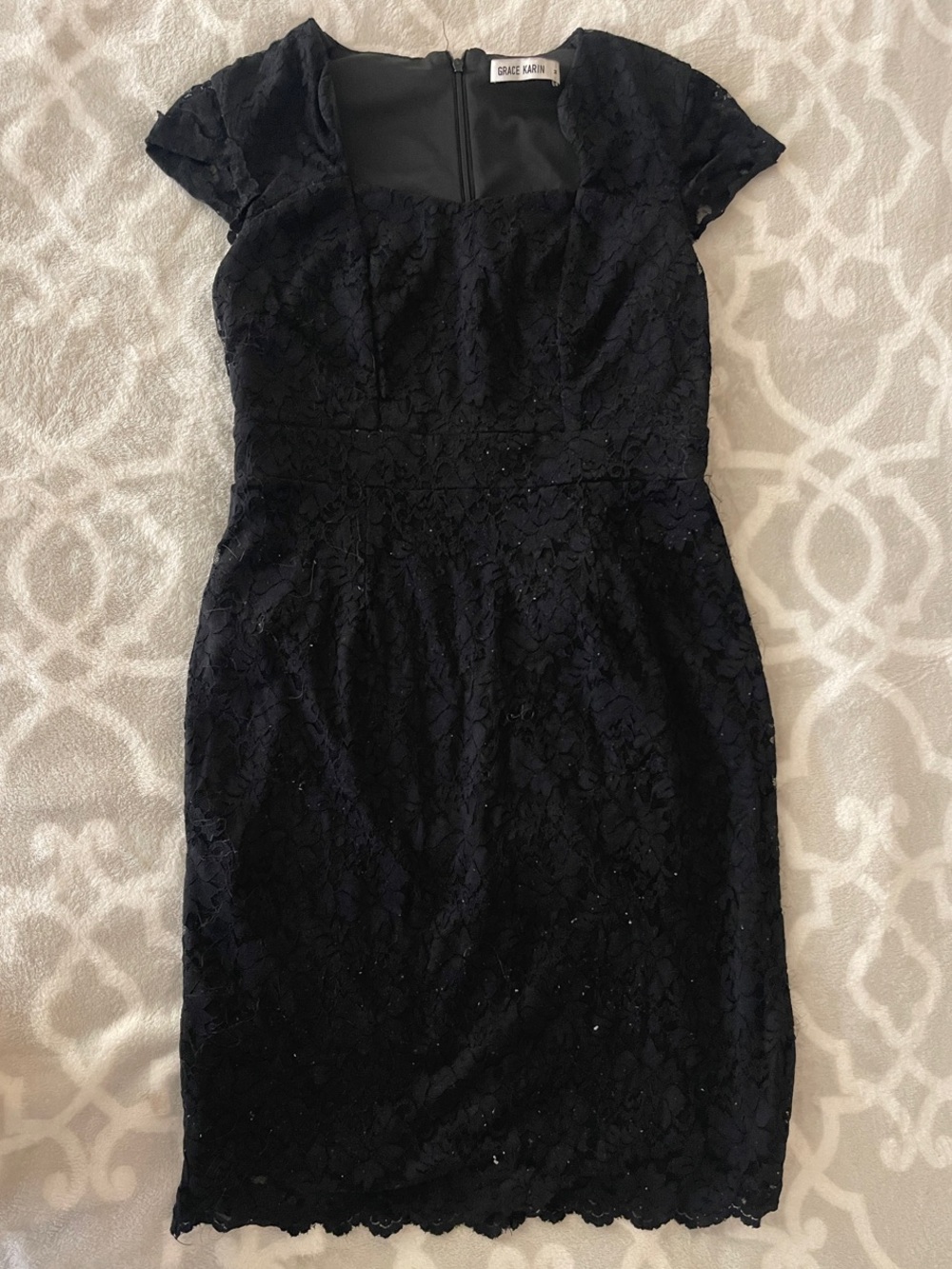 Grace Karin Black Lace Cap-Sleeve Sheath Dress